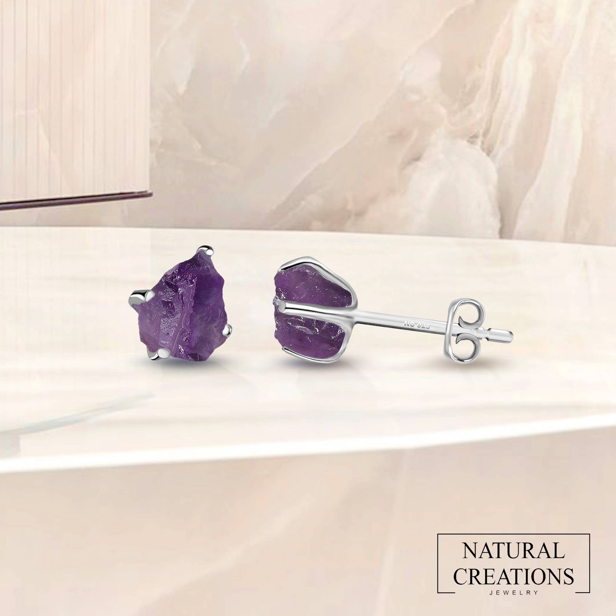 Nature Crafts - Wholesale Stud/Post Earrings - Natural Rough Amethyst Stud Earrings in Sterling Silver0
