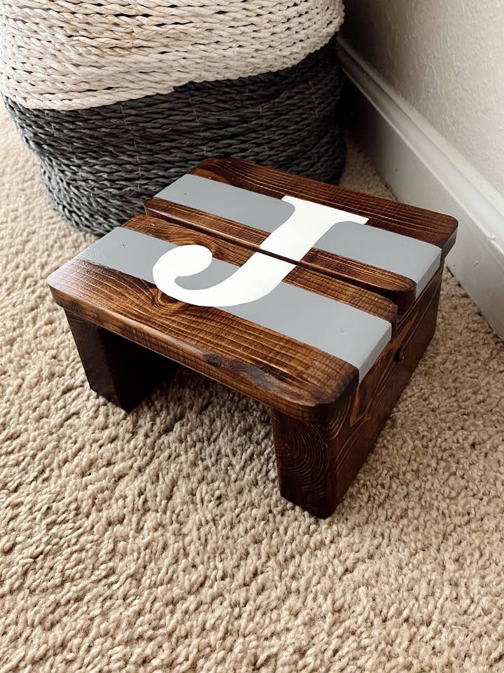 Striped Initial Tippy Toe Steps for wholesale by The Wooden Step Stool