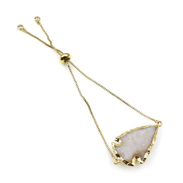 Pulsera corrediza con forma de flecha y piedras preciosas de jaspe, cadena de eslabones dorados para venta al por mayor de GemMartUSA