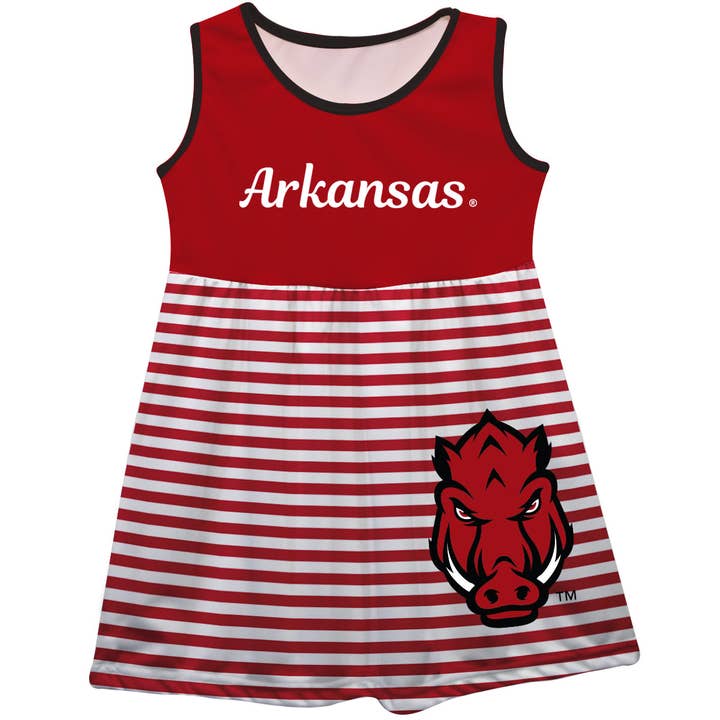 Arkansas Razorbacks Big Logo Red And White Striped Tank Dress for wholesale by Vive La Fete