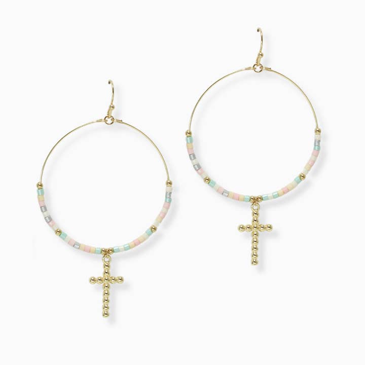 SOPHIA WHOLESALE - Wholesale Dangle Earrings - Cross charm seed beaded round dangle earring2