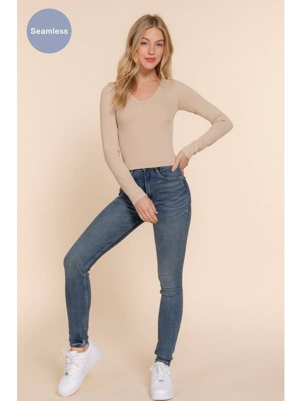 Active Basic | Active USA - Wholesale Knit Top - Women's - Long Sleeve V-neck Rib Seamless Top7