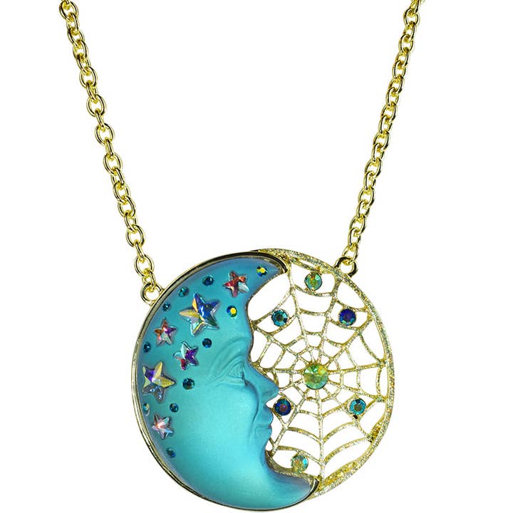 Venus Mystic Moon Shadow Dreamcatcher Necklace (Goldtone/Blue Sphinx) for wholesale by Kirks Folly