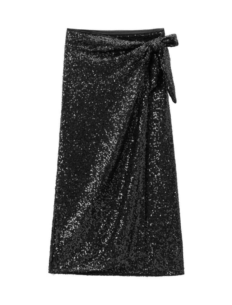 safistyle - Wholesale Skirt - Women's - Sequin Wrap Midi Skirt with Side Tie2