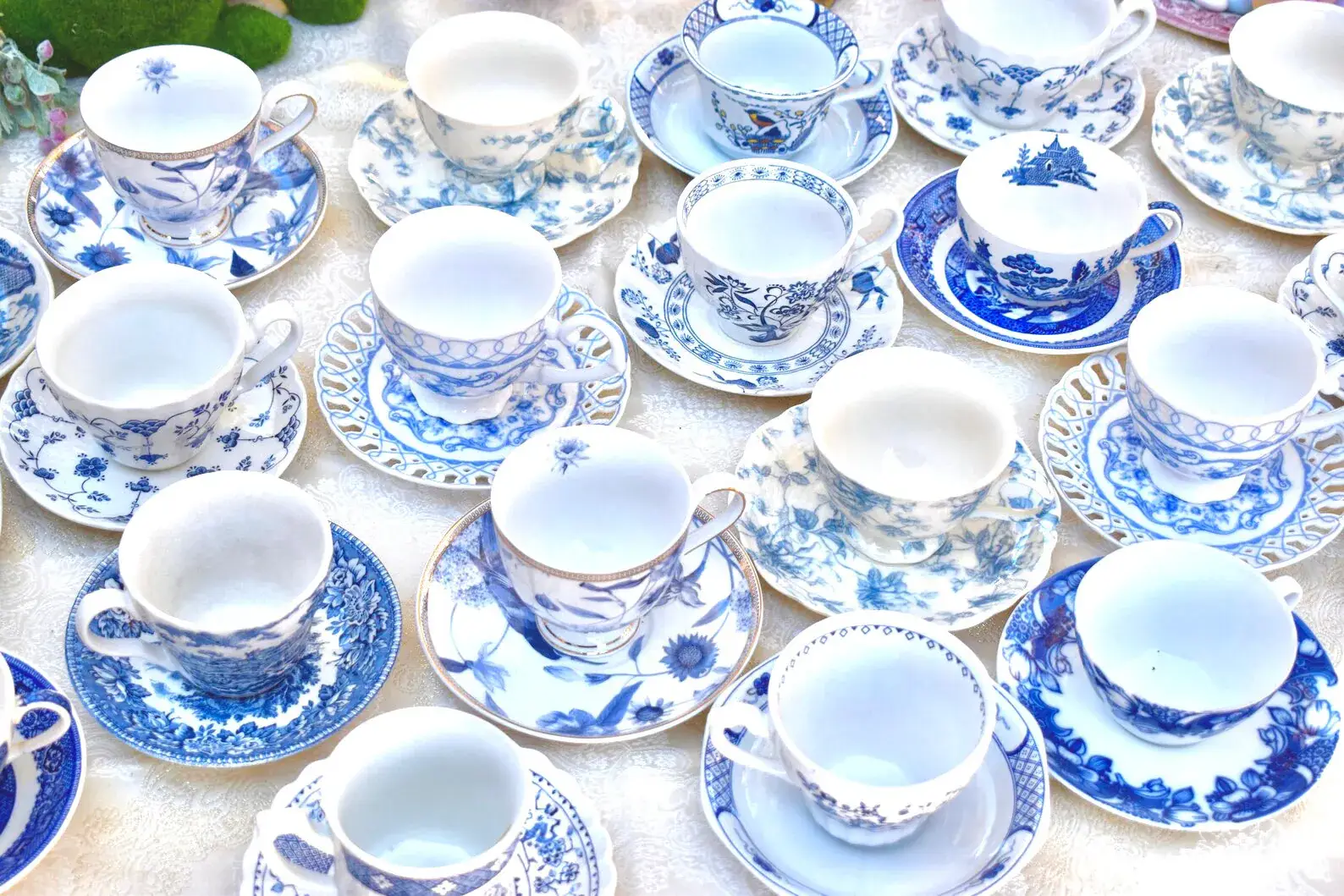 All Little Cute Things - Wholesale Tea Set - Mismatched Teacups Blue and White Catering, Event Planner1