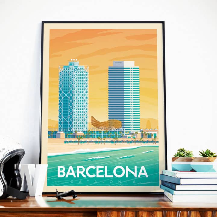 Poster di viaggio per il Porto Olimpico di Barcellona - Spagna per la vendita all'ingrosso da parte di Olahoop Travel Posters