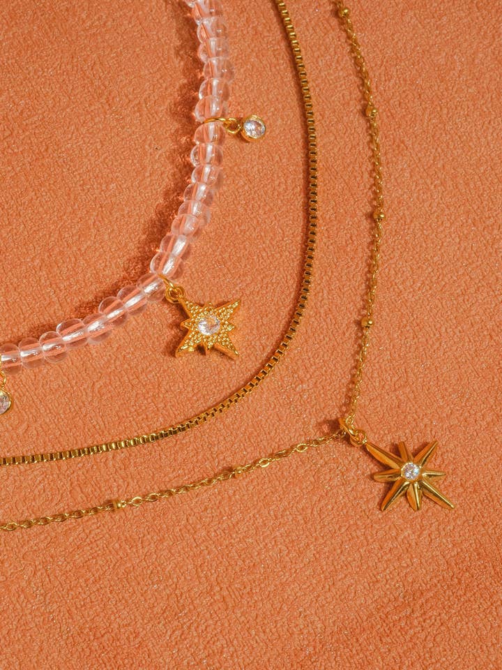 Jomar 18K Non-Tarnish Layered Star Beaded Necklace for wholesale by Flânerie by MAIQ
