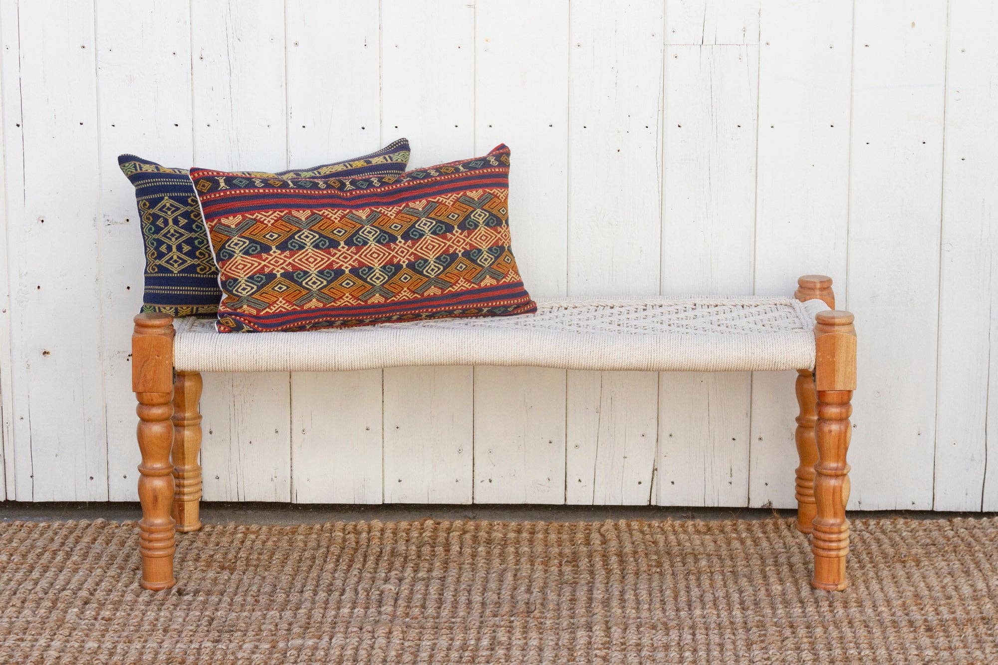 De-cor - Wholesale Bench - Bleached Wood Charpai Woven Top Bench5