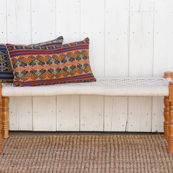 De-cor - Wholesale Bench - Bleached Wood Charpai Woven Top Bench5