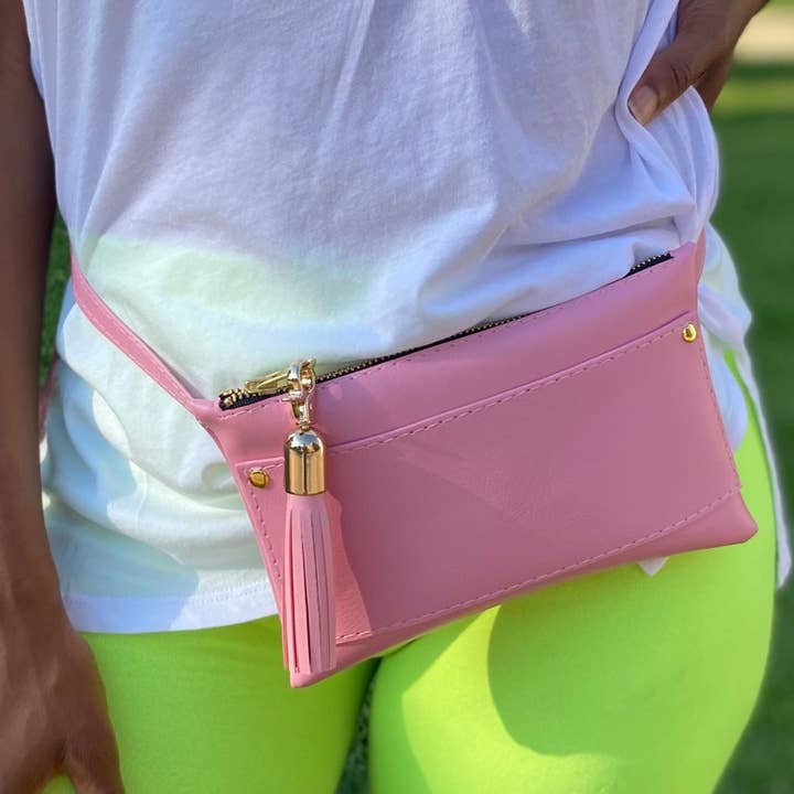 Pink Fanny Pack with Tassel for wholesale by FifteenAndFifteen