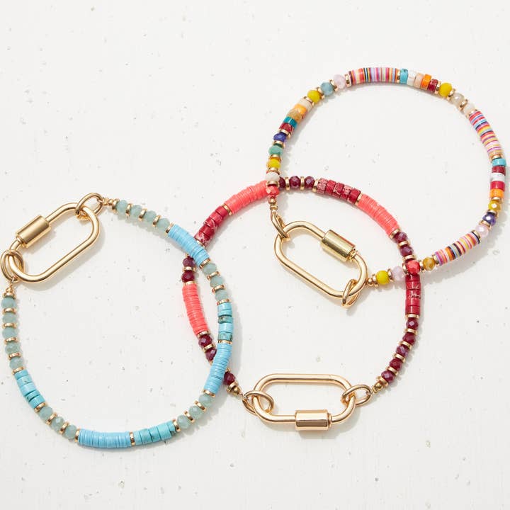 Frem - Wholesale Beaded Bracelet - Glass and Pipe Stone Carabiner Bracelet