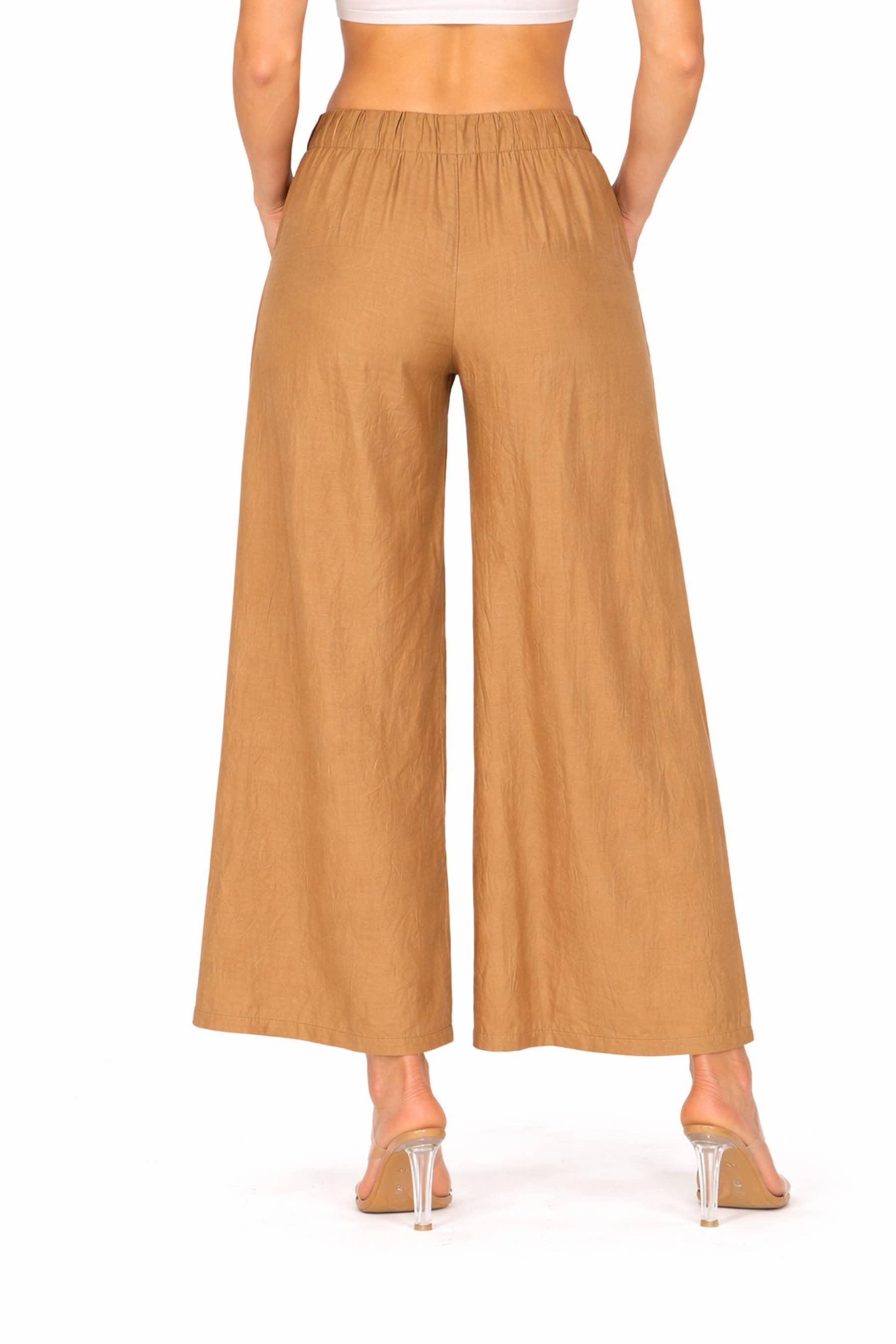MOA COLLECTION - Wholesale Pants - Women's - Linen Texture Wide Leg Palazzo Pants Casual Style6