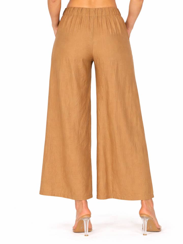 MOA COLLECTION - Wholesale Pants - Women's - Linen Texture Wide Leg Palazzo Pants Casual Style6