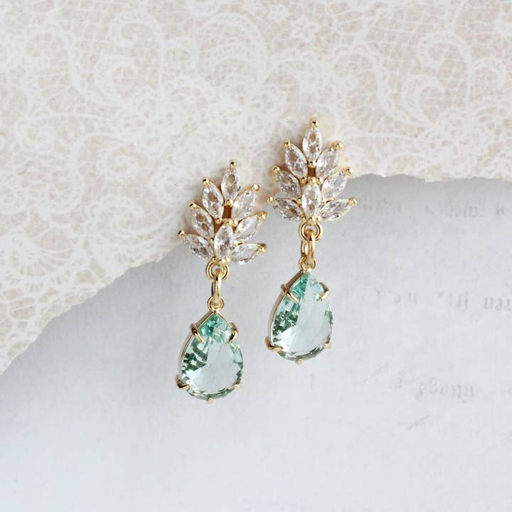 A Pocket of Posies - Wholesale Dangle Earrings - Glass Leaf Earrings | Rhinestone Studs | Gold or Silver4