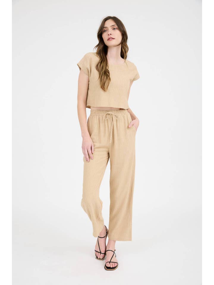 MINE - Wholesale Pants - Women's - PINSTRIPE DRAWSTRING STRAIGHT LEG LINEN PANTS3