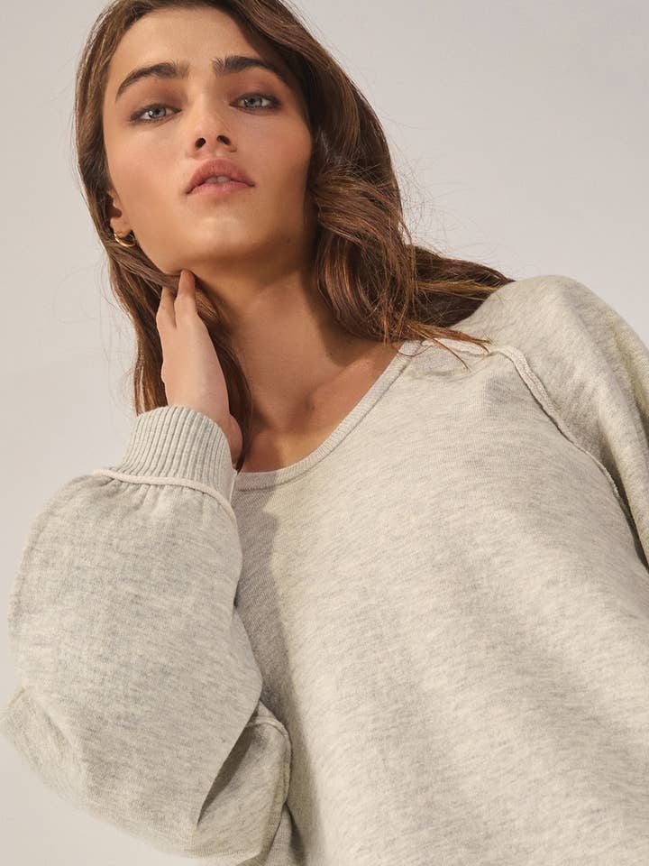 OATMEAL IT2398 V-neckline Drop-shoulder Solid Soft Sweatshirt for wholesale on Faire6
