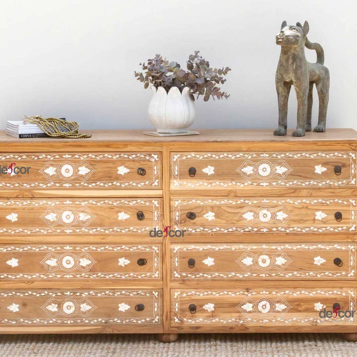 Long 8-Drawer Mother of Pearl Inlay Damascus Dresser for wholesale by De-cor