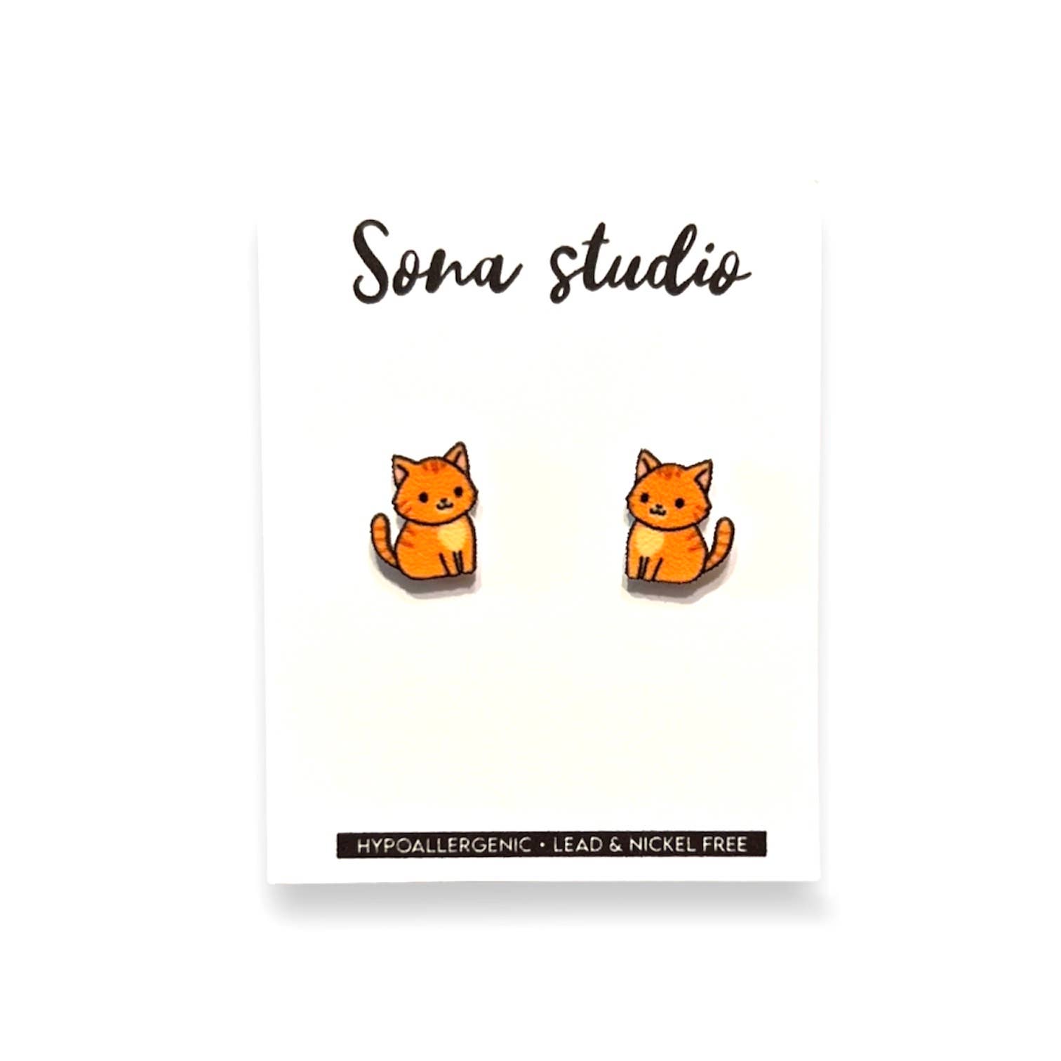 Sona Studio - Wholesale Stud/Post Earrings - Orange Cat Earrings