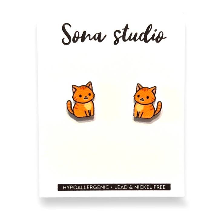 Orange Cat Earrings for wholesale by Sona Studio