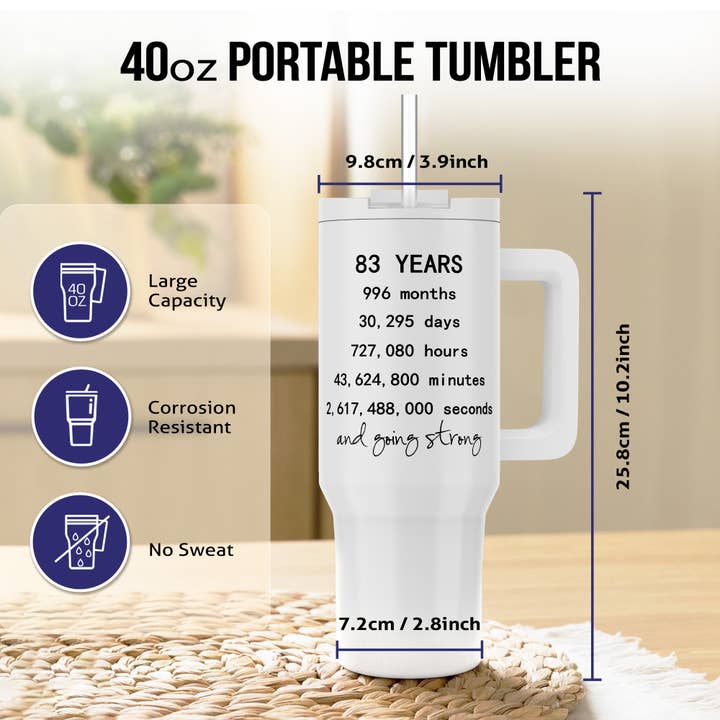 3dRose - Wholesale Insulated Mug/Tumbler - 3dRose, 83 years in months days hours minutes and going strong 83rd birthday, Tumbler6