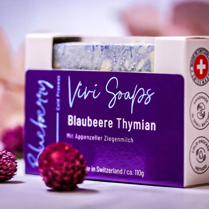 ViviSoaps - Vente Pains de savon - Thym aux bleuets - Savon au lait de chèvre1