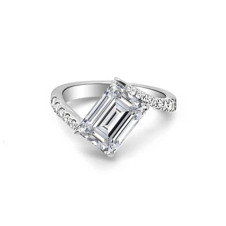 Asymmetrical Diamond Ring | Emerald Cut 3 ct LAB Diamond for wholesale by Meira T