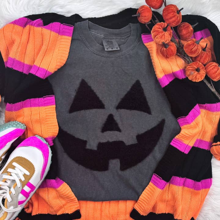 Jack-o-lantern Black Fluffy Patch for wholesale by Trendy Transfers