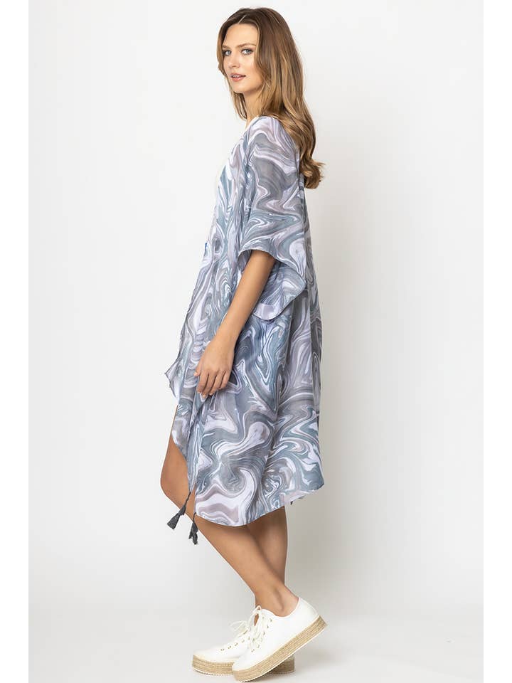 Hana - Wholesale Kimono - Women's - Swirl Print Tassel Summer Kimono Cover Up