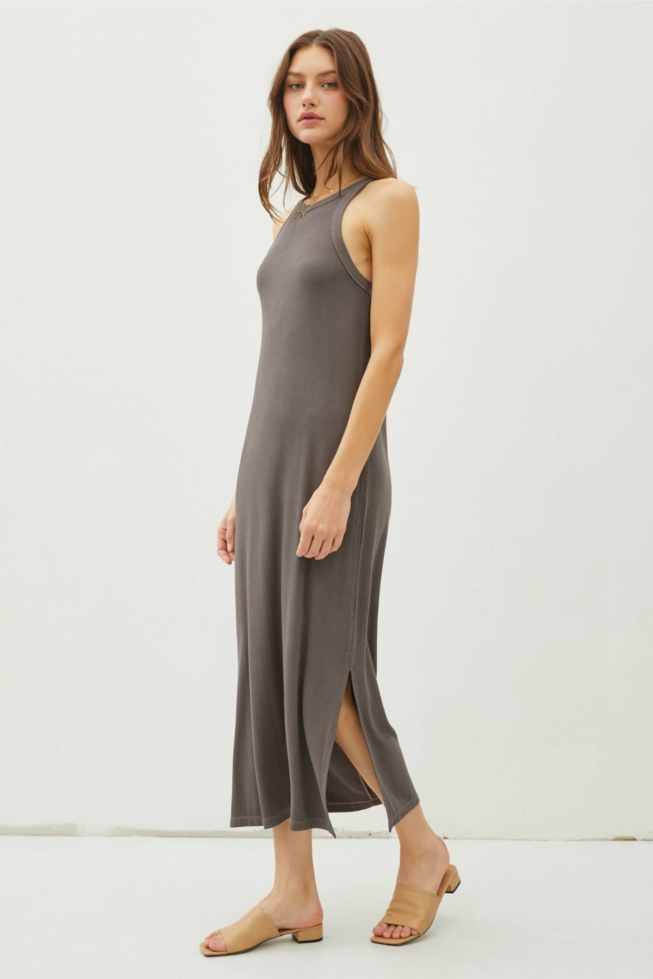 Be Cool - Wholesale Dress - Women's - RIBBED KNIT SIDE SLIT SLEEVELESS TANK MIDI DRESS14