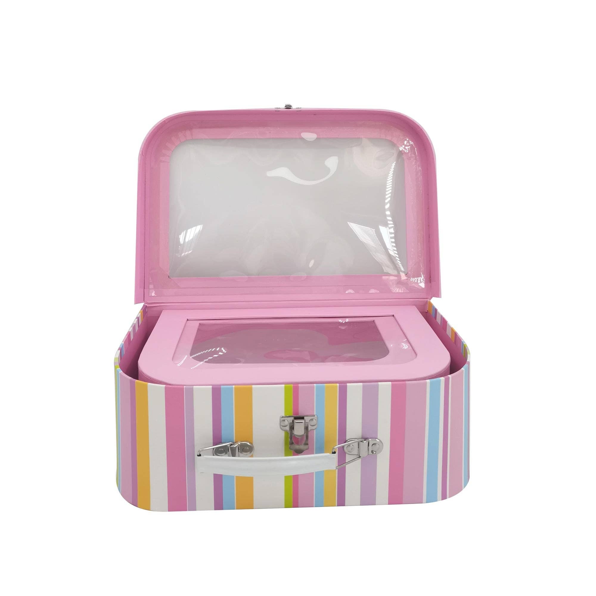 Emartbuy - Wholesale Gift box - Elegant Multicoloured Stripes Window Suitcase Style Gift Boxes - Set of 36