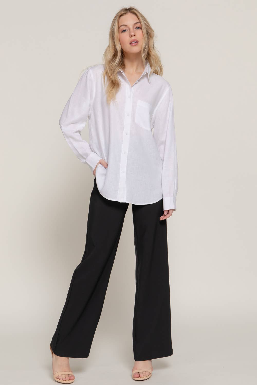 Active Basic | Active USA - Wholesale Button Down Shirt - Women's - Long Sleeve Linen Blend Shirt25
