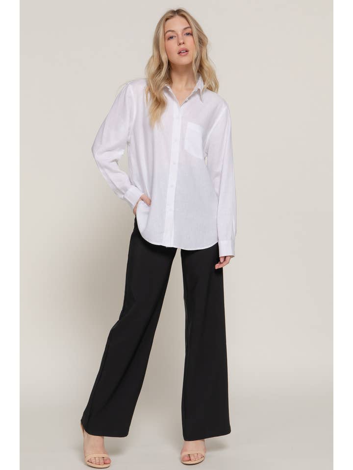 Active Basic | Active USA - Wholesale Button Down Shirt - Women's - Long Sleeve Linen Blend Shirt25