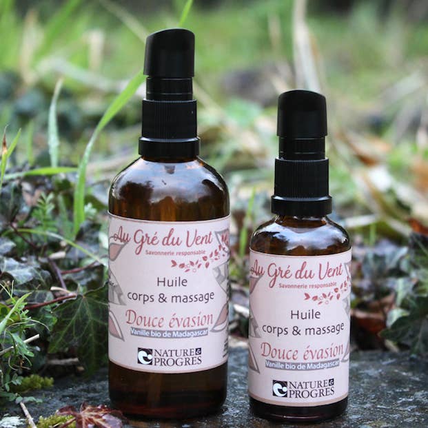 Vanilla body oil & massage - Douce Évasion for wholesale by Savonnerie Au gré du vent