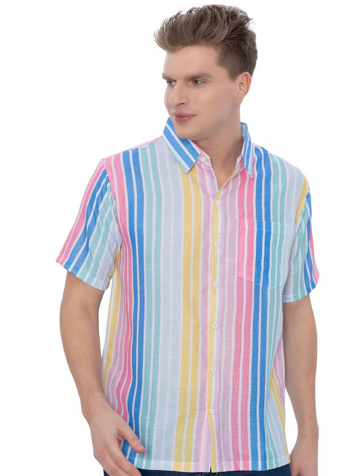 Men's Casual Button Down Shirts Short Sleeve Linen Shirts for wholesale by LA LEELA \ HAPPY BAY