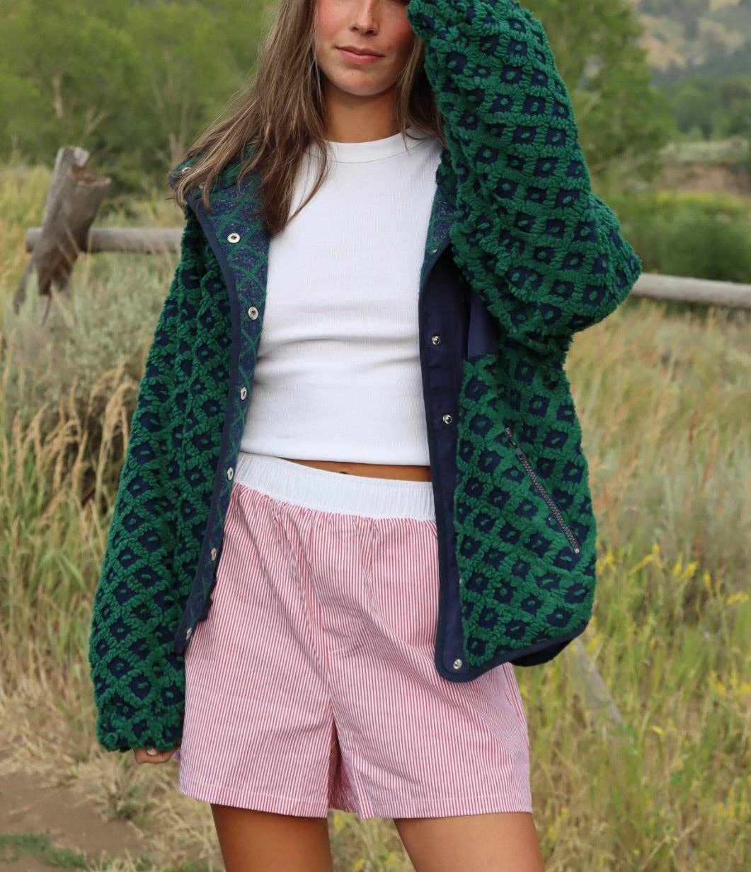 Midnight Lunch – Blusão - Mulher por atacado – Casaco Teton | Azul Marinho + Verde3