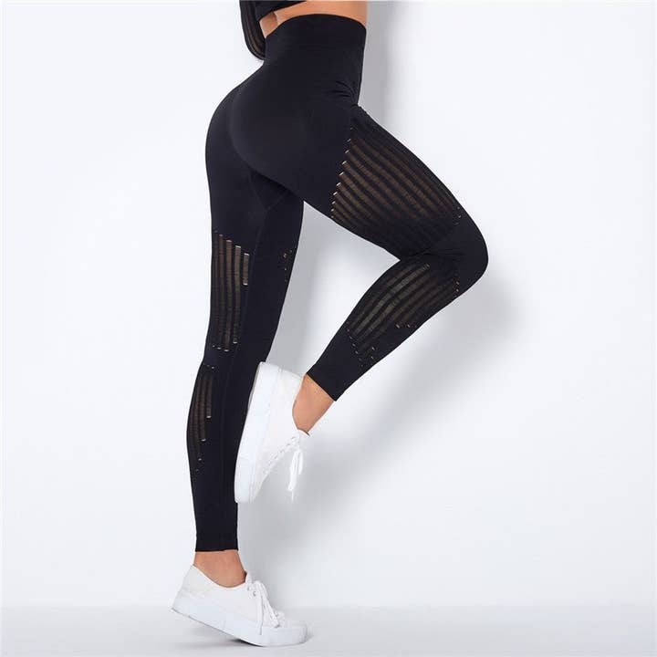 Sheer Trend - Wholesale Athletic/Lounge Leggings - Women's - High Waisted Hollow Out Push Up Leggings