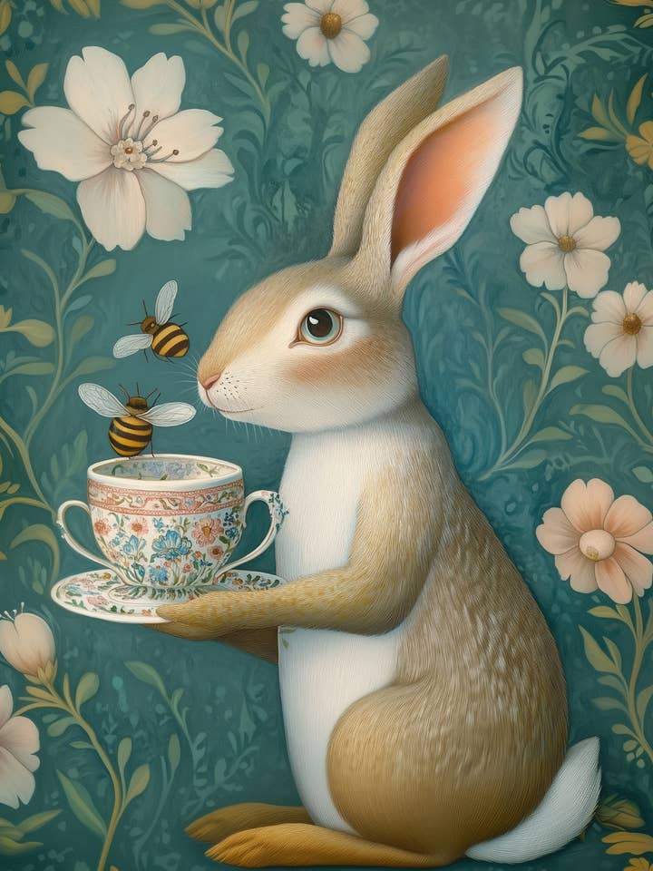 Animal Tea Time : Hare | Card Fripperies pour la vente par Fripperies
