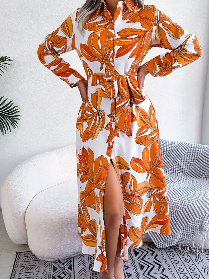 Contrast Print Button UP Split Shirt Dress BJS042 for wholesale by UNISHE