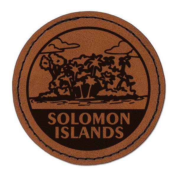 Îles Salomon Île du Crâne Destination du pays Écusson en cuir synthétique gravé à repasser - 2,5 pouces - Marron pour la vente par Sniggle Sloth
