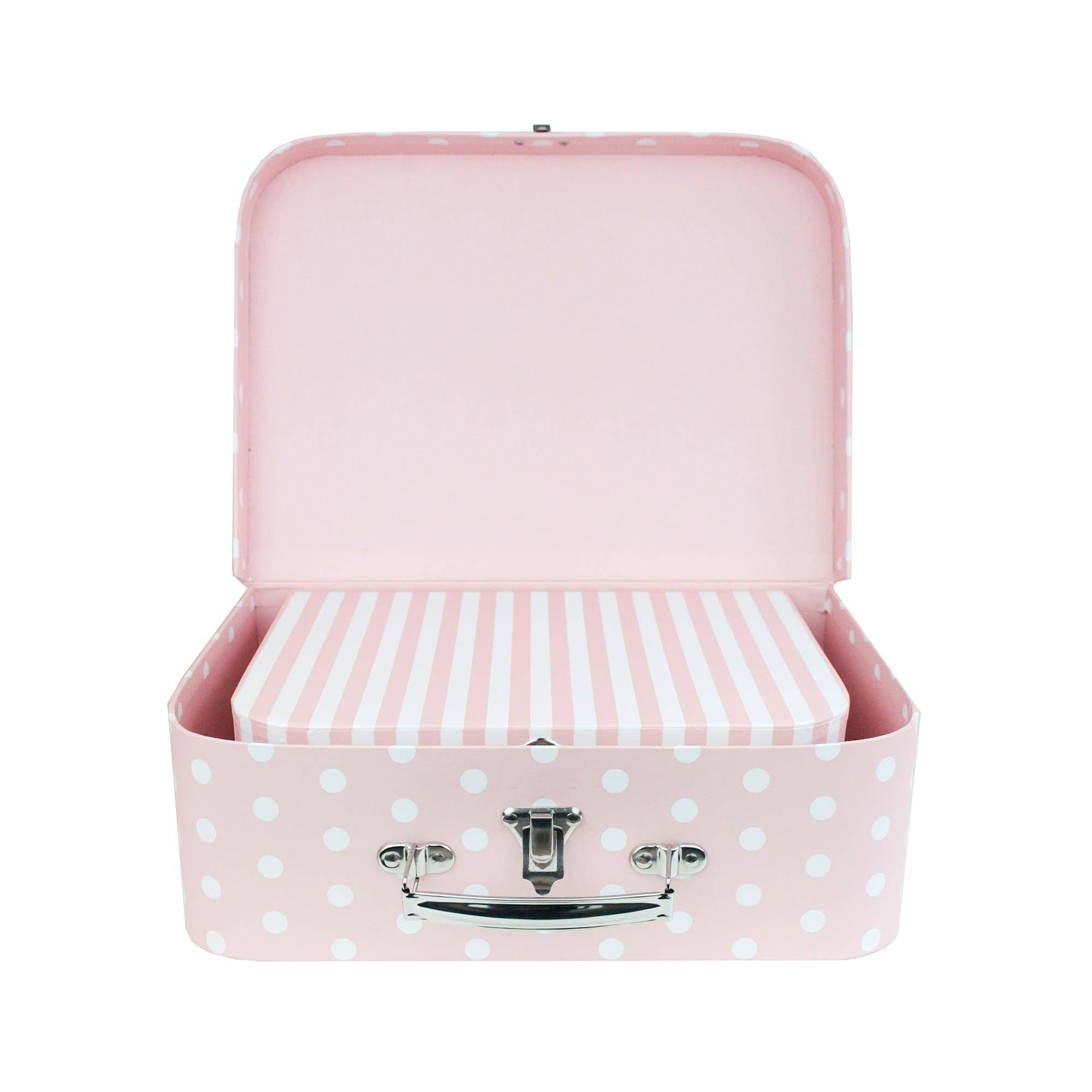 Emartbuy - Wholesale Gift box - Elegant Pink Stripes & Polka Suitcase Style Gift Boxes - Set of 34