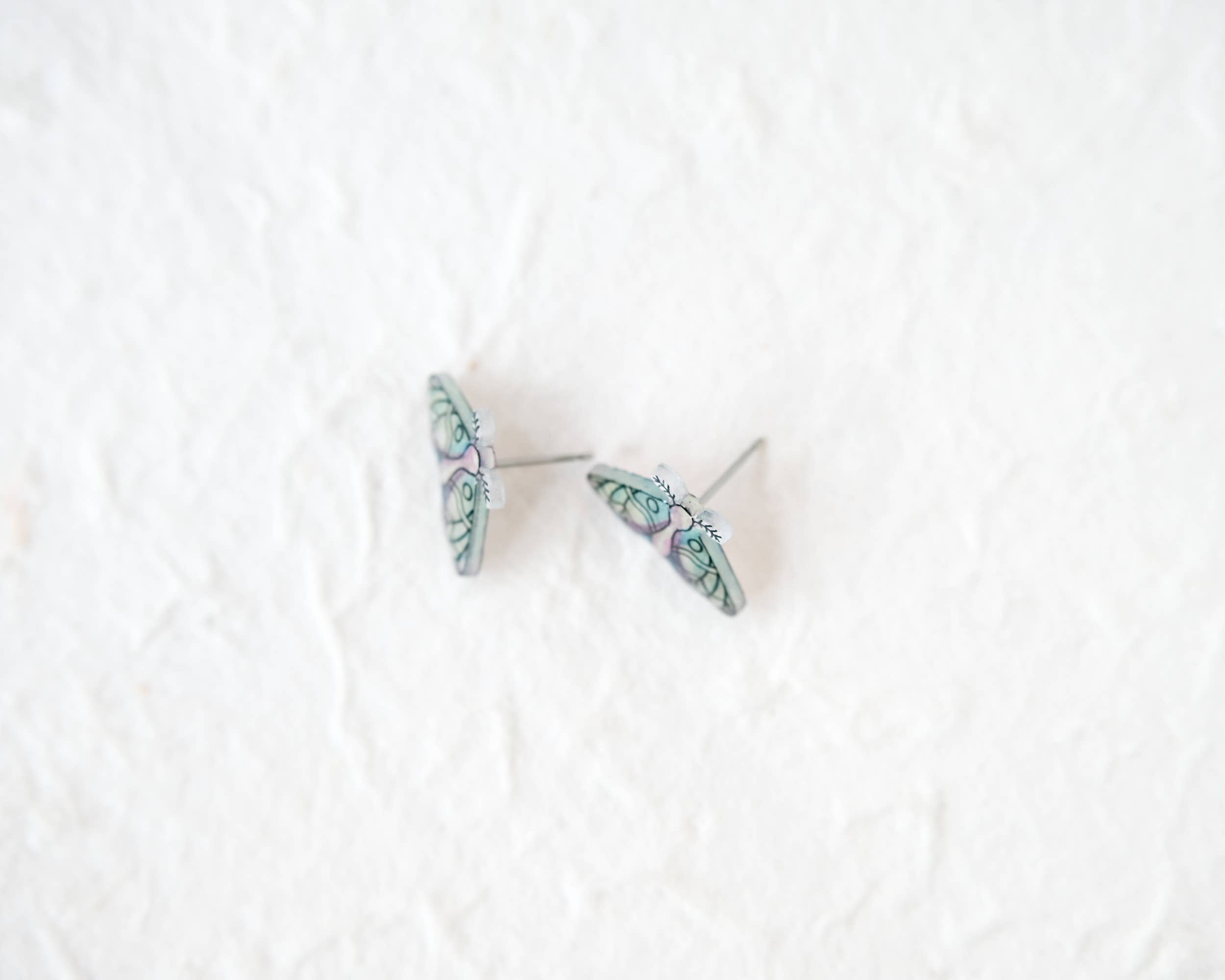 Poptone Co. - Wholesale Stud/Post Earrings - Green Forest Night Moth Stud Earrings2