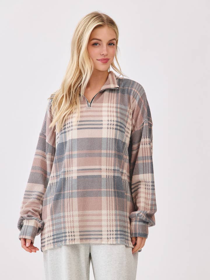 TL2091 Plaid Quarter-Zip Pullover for wholesale by BOMBOM