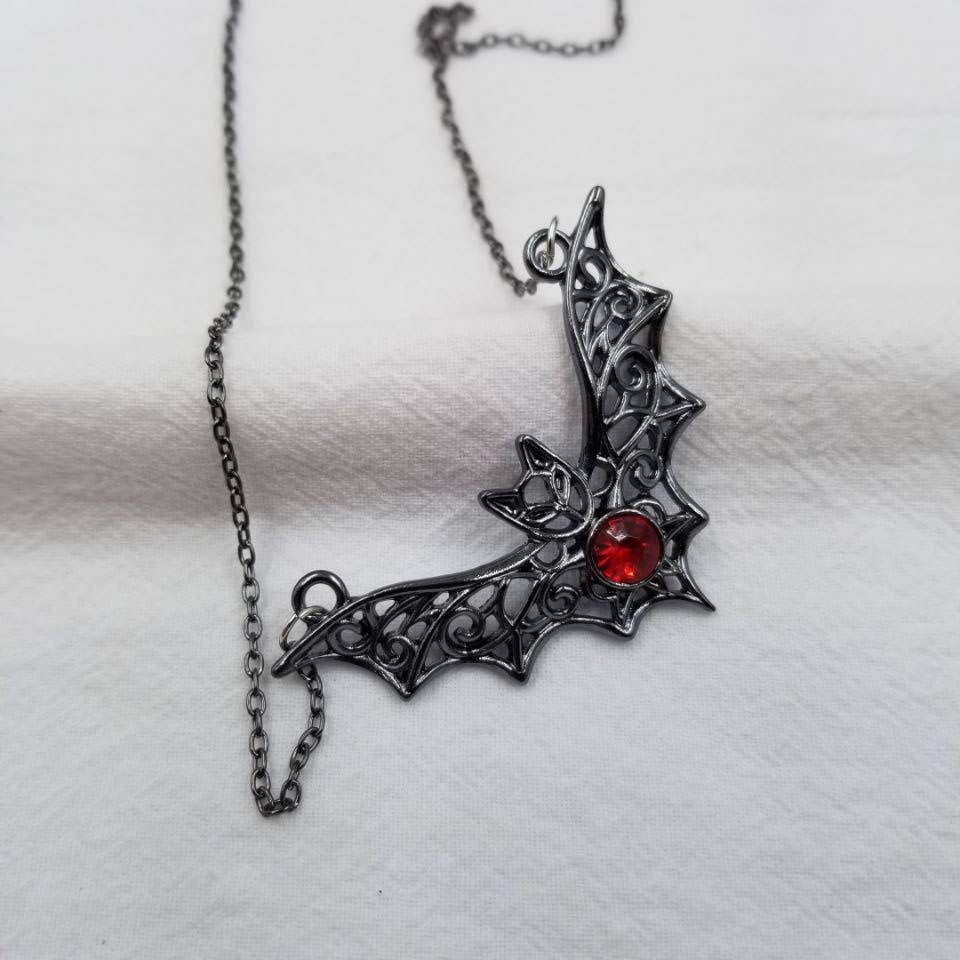 ENA Jewelry - Wholesale Pendant/Charm Necklace - Goth Black Bat Pendant Necklace - Halloween1