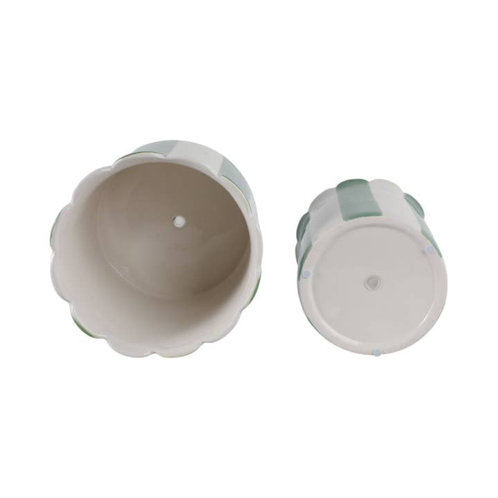 Sagebrook Home - Wholesale Plant Pot - 6/8 in. Green/White Striped Ceramic Planters (Set of 2)10