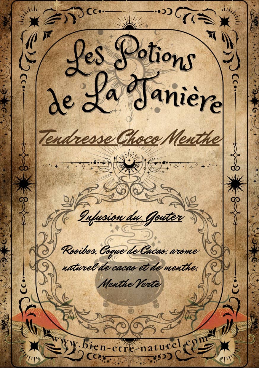 Desarwen – Engroshandel Sundheds-/detox-te – Roiboos Witchy infusion med chokolade, kærtegn og potion0