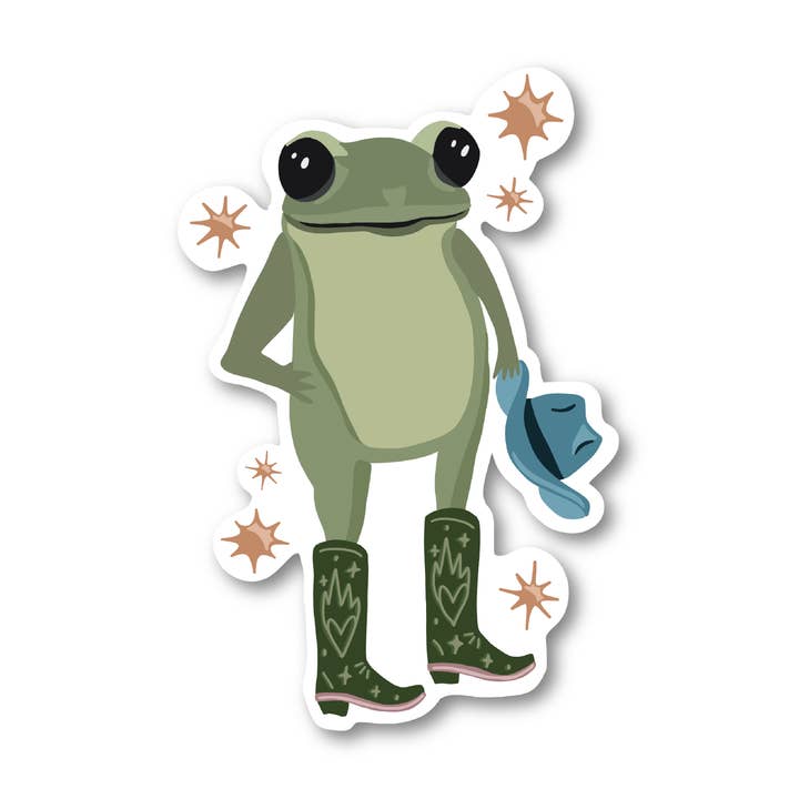 Autocollant Cowboy Frog en vinyle dessiné à la main pour la vente par Mads Mueller Design Co