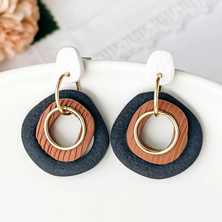 Neutral Dangle Earrings, Polymer Clay Earrings, Geometric for wholesale by My Sister’s Things