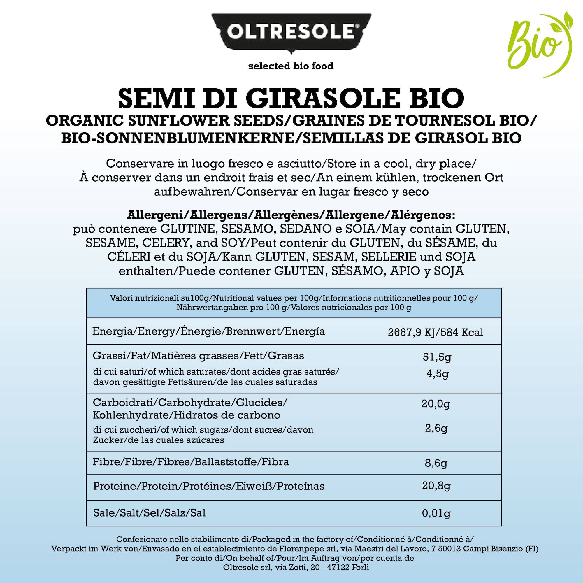 Oltresole - Wholesale Plant seeds - ORGANIC SUNFLOWER SEEDS 3 Kg3