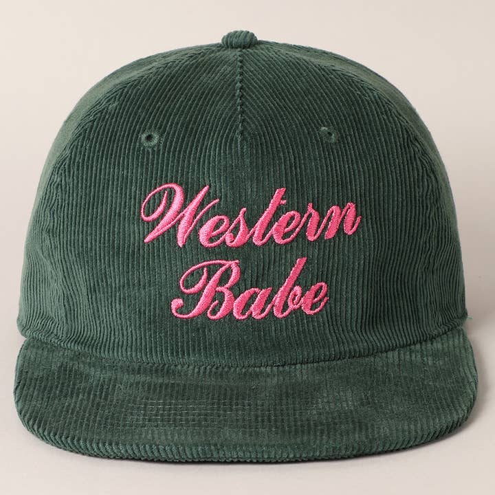 Fashion City - Wholesale Baseball Cap - Women's - Western Babe Letter Embroidered Corduroy Cap