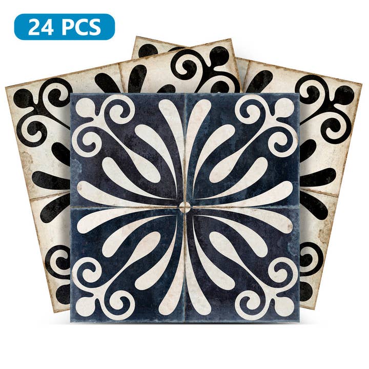 Black And White Flower Design Tile Stickers Model - R378 for wholesale by Mi Alma LLC